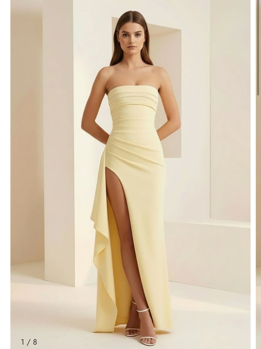 Strapless yellow prom dress